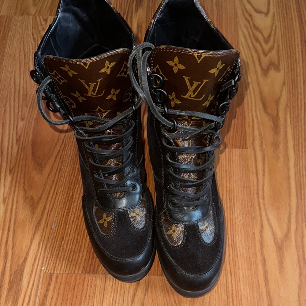 Louis Vuitton Black and Brown Combat Boots with Monogram